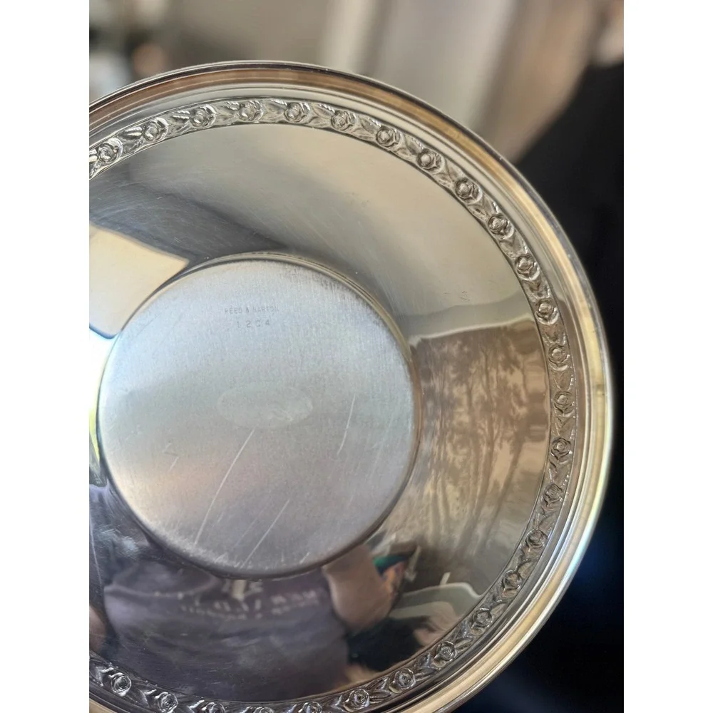 Reed & Barton 1204 Silverplate Round Bowl with Embossed Floral Border 6.25 inch